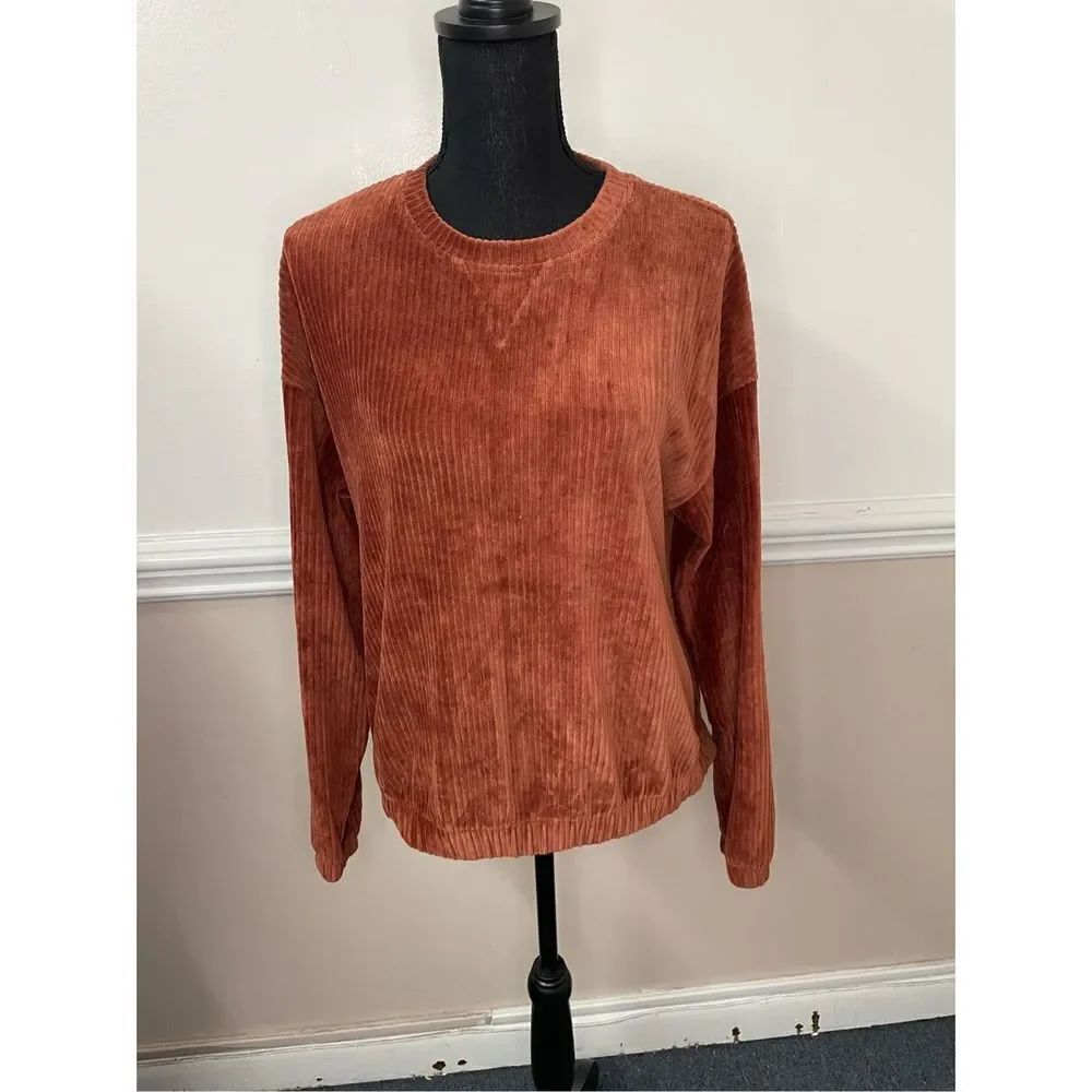 A New Day Burnt Orange Ribbed Long Sleeve Blouse Size Small